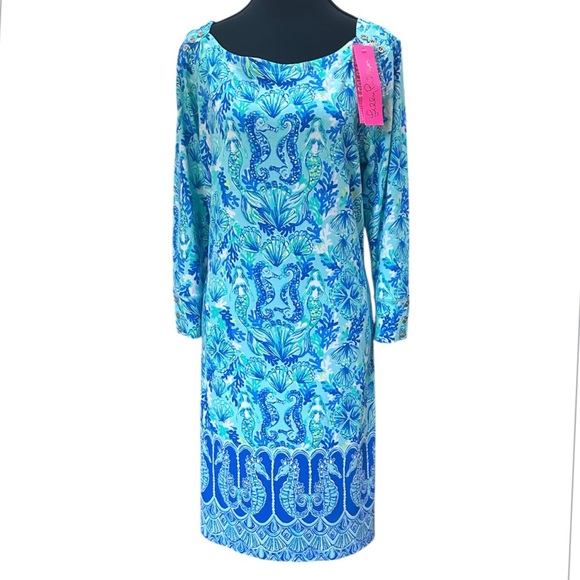 Lilly Pulitzer blue Sophie Dress, ‘Seeing Double’ pattern. Size L NWT - Picture 3 of 9